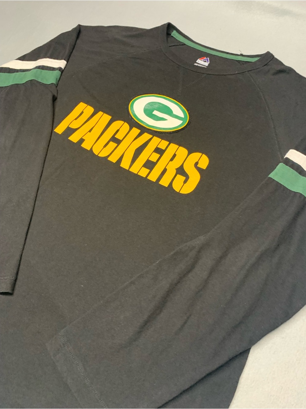 Majestic Black Long-Sleeve Packers Logo Tee with Yellow & Green Accents